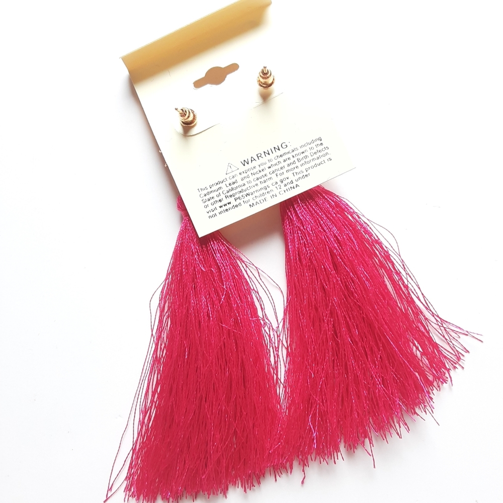 Crystal Collection Hot Pink Tassel Earrings - Picture 10 of 10